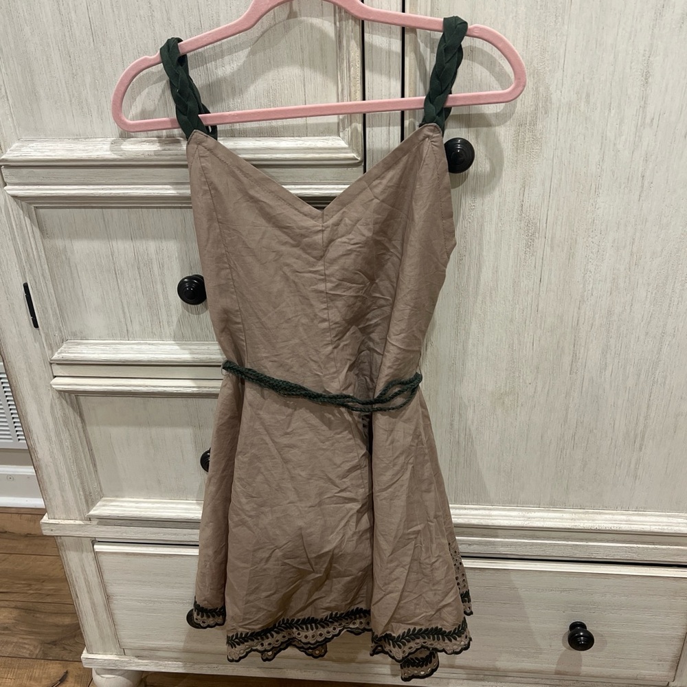 Ryu Taupe Mini Dress with Dark Green Accents